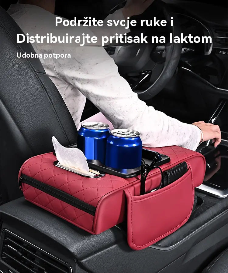 Univerzalna 4-u-1 kožna podloga za naslon za ruke ✅ Ugrađena kutija za maramice ✅ Držač za čaše