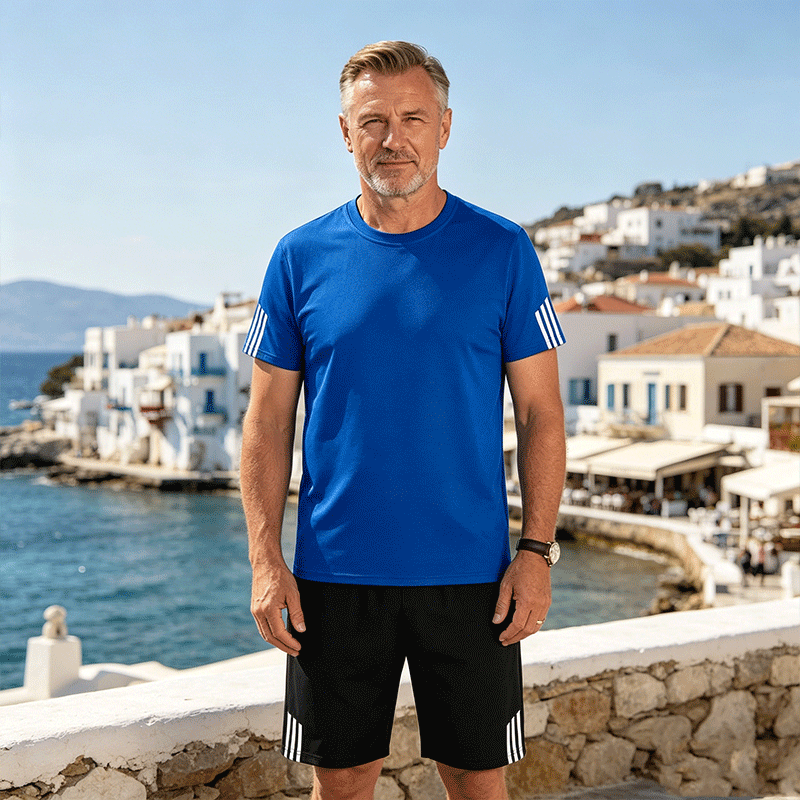 [Płatność przy odbiorze] Męski letni dwuczęściowy komplet sportowy: wygodny T-shirt z krótkim rękawem i szorty – idealny zarówno do noszenia na co dzień, jak i w domu.