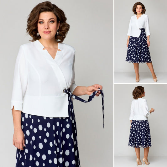 【S-5XL】2024 Nowa sukienka w biało-niebieskie kropki na rok 3654968