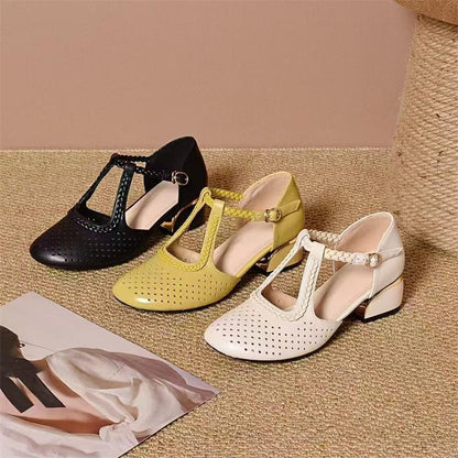 🔥【50% OFF】🔥【35-40】2025 Letnie sandały, gruby obcas, miękka skóra, wydrążone i oddychające, nowy styl
