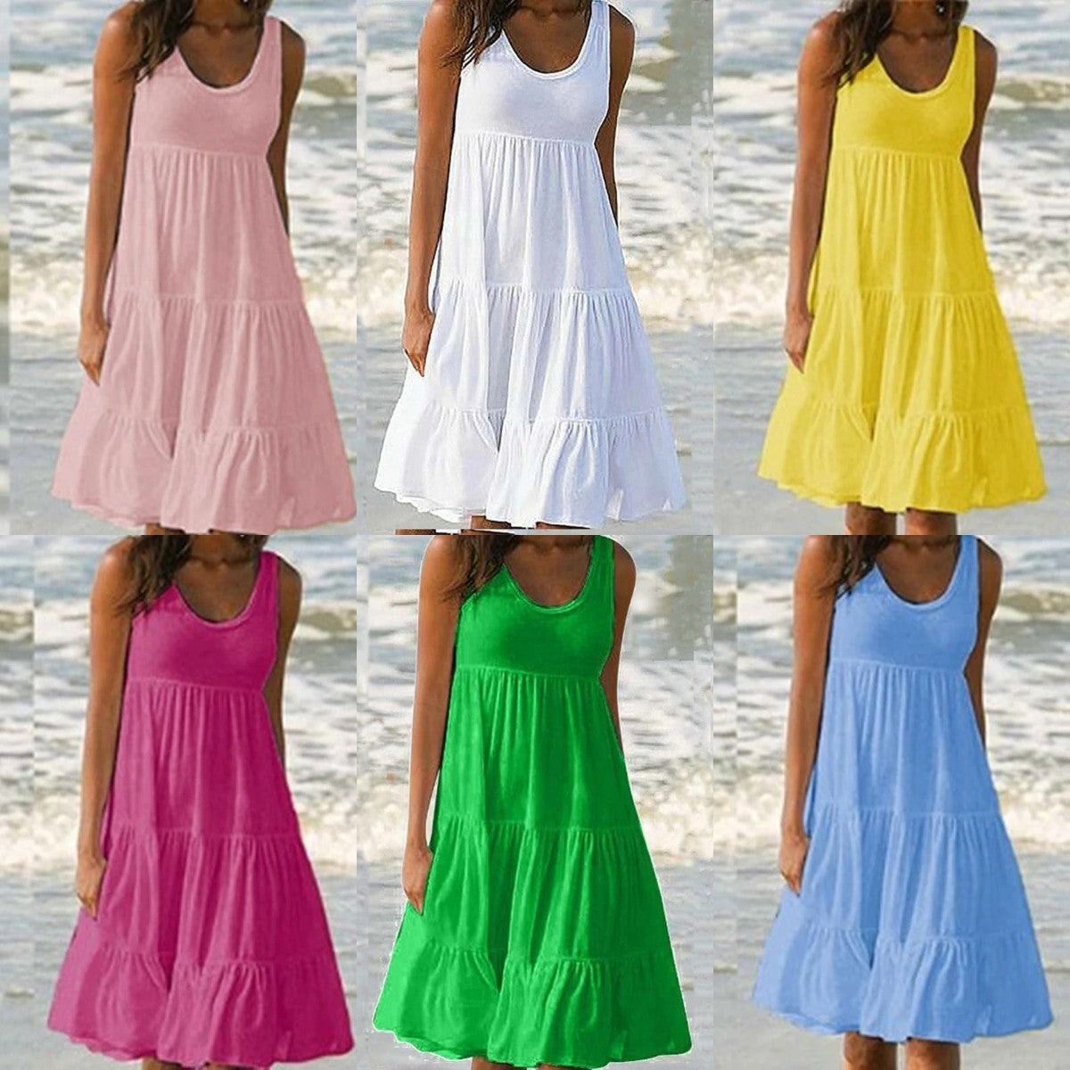 👗 【S-5XL】 Prosta sukienka w jednolitym kolorze-3686031