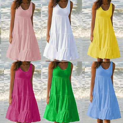 👗 【S-5XL】 Prosta sukienka w jednolitym kolorze-3686031