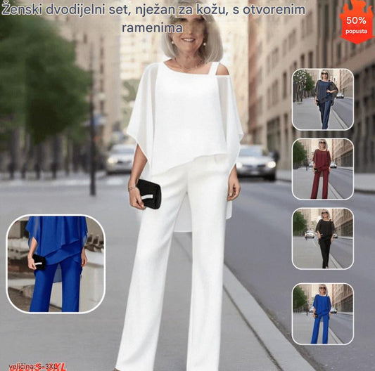 ⏳Oferta ograniczona czasowo⏰【50-120 KG】👚👖Dwuczęściowy komplet damski, przyjazny dla skóry, luźna góra✅【Koszulka + spodnie】