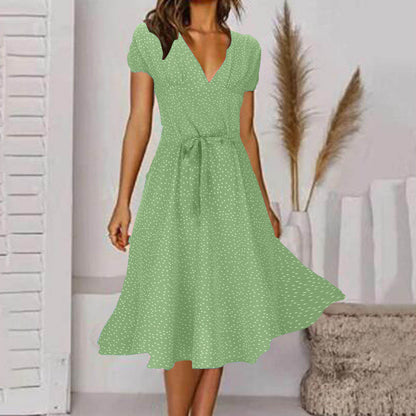 💖💃【50% zniżki 🔥】【S–3XL】Letnia damska sukienka w dużych rozmiarach z dekoltem w serek i krótkim rękawem, w kwiatowe kropki