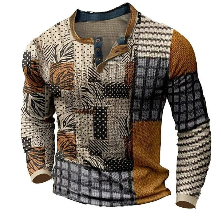 👔【S-4XL】Nova muška Henley košulja dugih rukava – moderna majica s 3D digitalnim printom