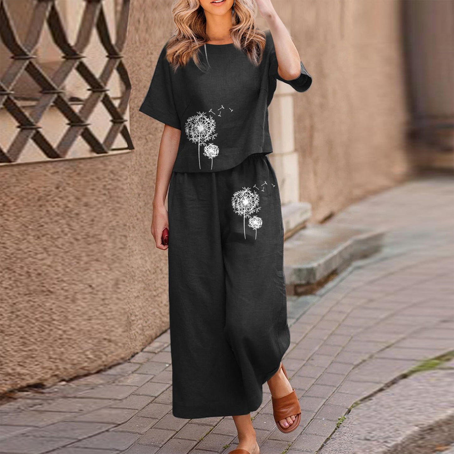 💞【Krótkie rękawy + spodnie】 2025 modny dwuczęściowy zestaw z nadrukiem w stylu casual 3923701