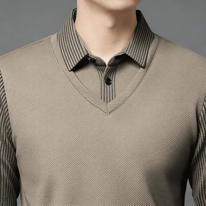 【⚡Obniżka 120 zł】【M-4XL】Dwukolorowa koszulka POLO z paskami i efektem fałszywej warstwy