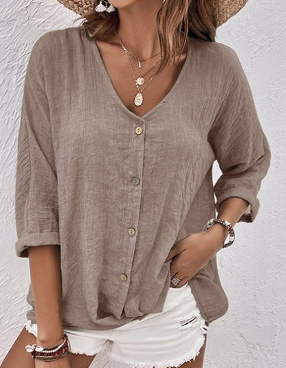 🔥 🌿【S-5XL】2025 wczesna wiosna nowa moda luźna swobodna damska koszula z dekoltem w serek3895081