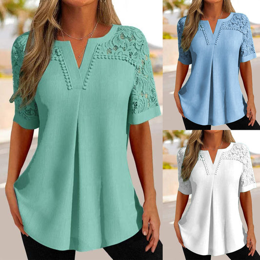 😍👚【Nowa promocja produktu】✨🛒🎊2026 Nowa damska koszulka z krótkim rękawem, przeplatana koronka