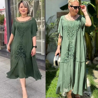 【S-5XL】👗2024 Nova široka čipkasta ženska haljina veće veličine--3700003