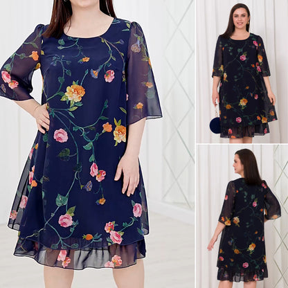 💕【S-5XL】👗Elegancka sukienka z falbaniastymi rękawami i nadrukiem z siateczki