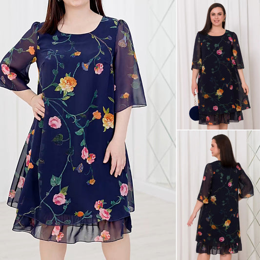 💕【S-5XL】👗Elegancka sukienka z falbaniastymi rękawami i nadrukiem z siateczki