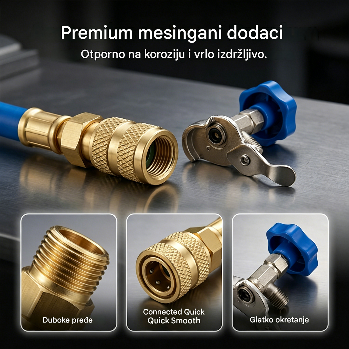 🔧❄️ Crijevo za punjenje rashladnog sredstva R134a s manometrom – Nepropusno, lako očitljivo i kompatibilno s automobilima, kamionima ili kućnim klima uređajima – Sigurno DIY punjenje 🚗