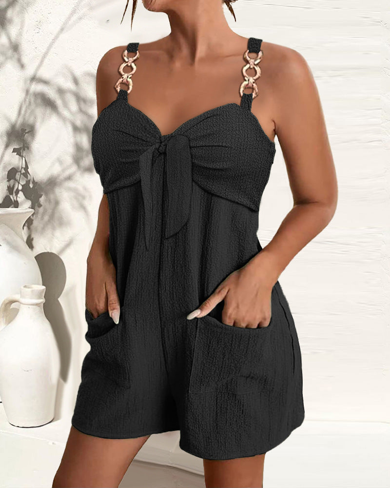 🎀👖【Letnia nowość – 50% zniżki 🔥】【S–2XL】Damski letni kombinezon na ramiączkach z ozdobnymi pierścieniami