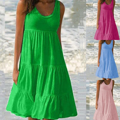 👗 【S-5XL】 Prosta sukienka w jednolitym kolorze-3686031