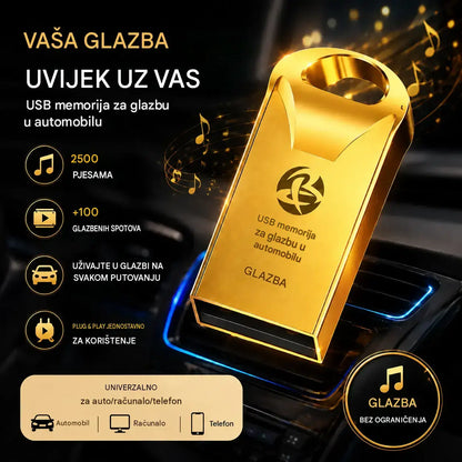 🔥🔥【32 GB】Visokokvalitetni USB flash pogon za glazbu u automobilu【2500 popularnih pjesama + 100 videa】