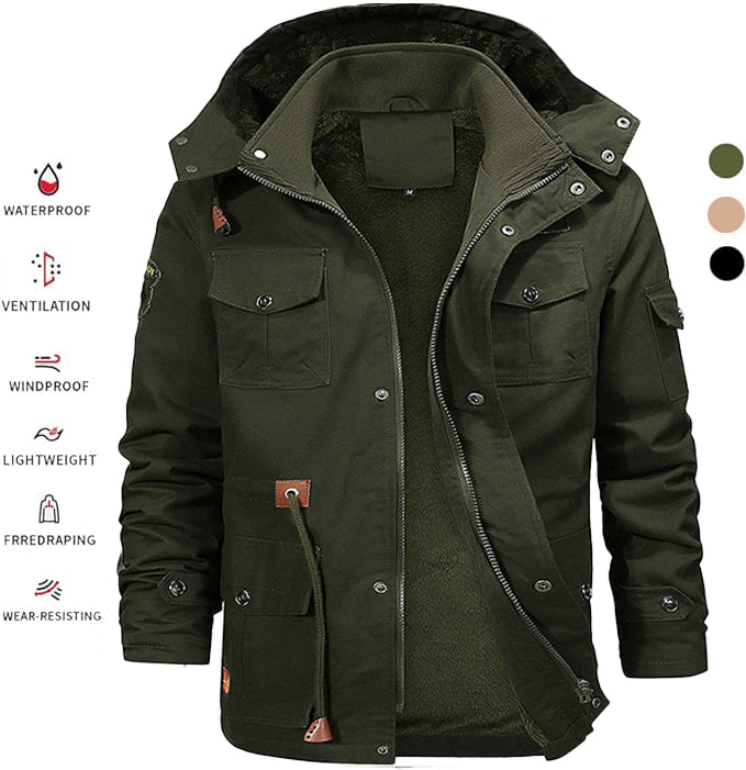 🧥 【M-5XL】 2024 Jesienno-zimowa modna męska kurtka z kapturem, pogrubiona aksamitna 3795336