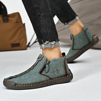 🥾Kompletne ručne vyrobené pánske čižmy Martens z pravej kože (38-48), s páperovou podšívkou a zipsom - teplé, pohodlné a elegantné, vhodné na zimu.