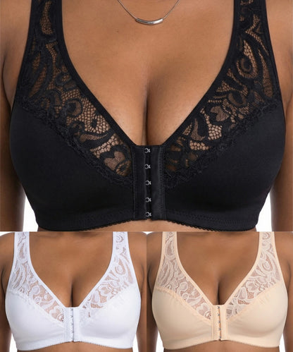 💖【Zestaw 3-częściowy】Najniższa cena w historii【L-4XL】😍🩲Biustonosz push-up w dużym rozmiarze, wykwintna koronka, konstrukcja push-up i wycięcia, zapięcie z przodu – płatność przy odbiorze
