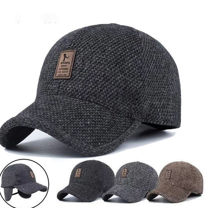 🧢 【Kup jeden, drugi dostaniesz gratis】 Nowa jesienno-zimowa męska wełniana czapka z daszkiem z ochroną uszu-3766799