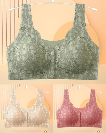 😍👙【Pakiranje od 3 komada】【40-100 kg】Ženski čipkasti grudnjak bez žice, s kopčanjem sprijeda