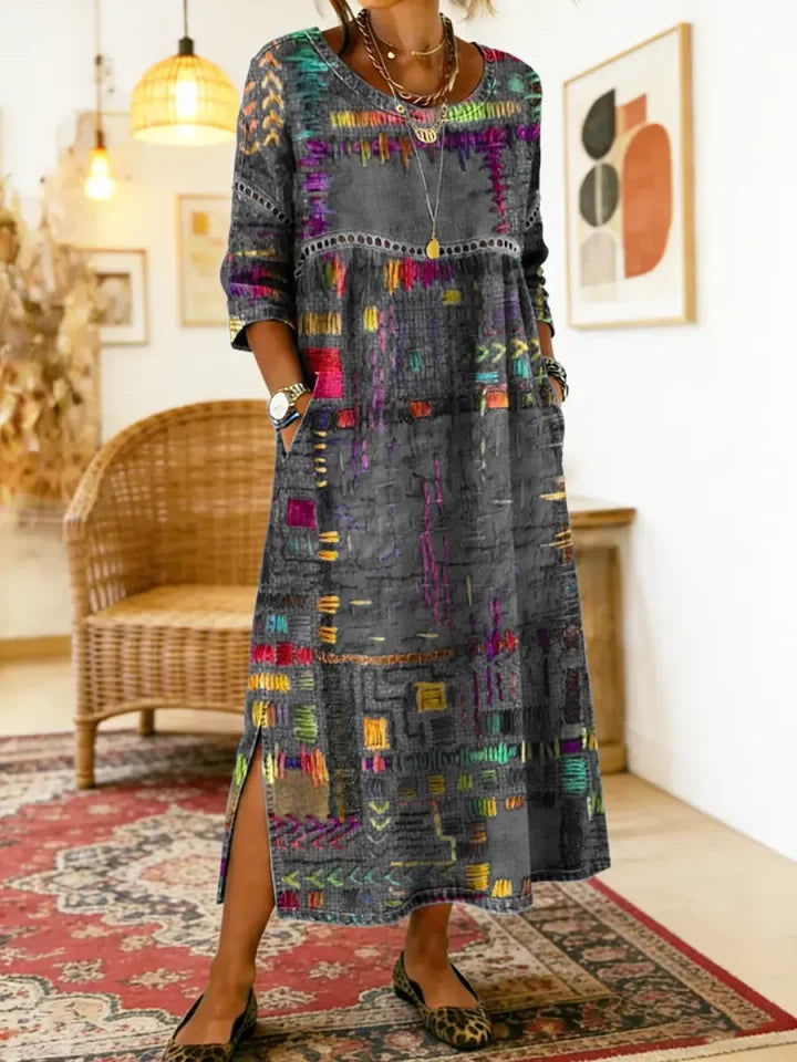 ✨ Ostatni dzień z 50% rabatem!【S-5XL】Letnia sukienka w stylu retro z okrągłym dekoltem i nadrukiem – lekka, zwiewna, wyszczuplająca i łatwa w stylizacji.