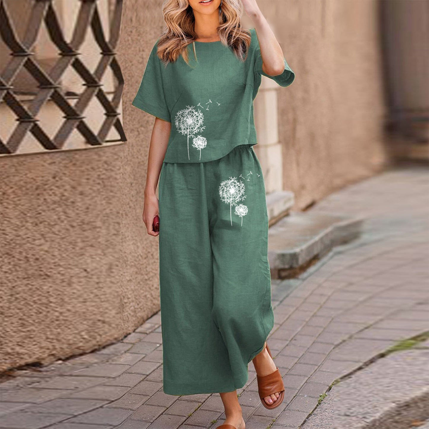 💞【Krótkie rękawy + spodnie】 2025 modny dwuczęściowy zestaw z nadrukiem w stylu casual 3923701