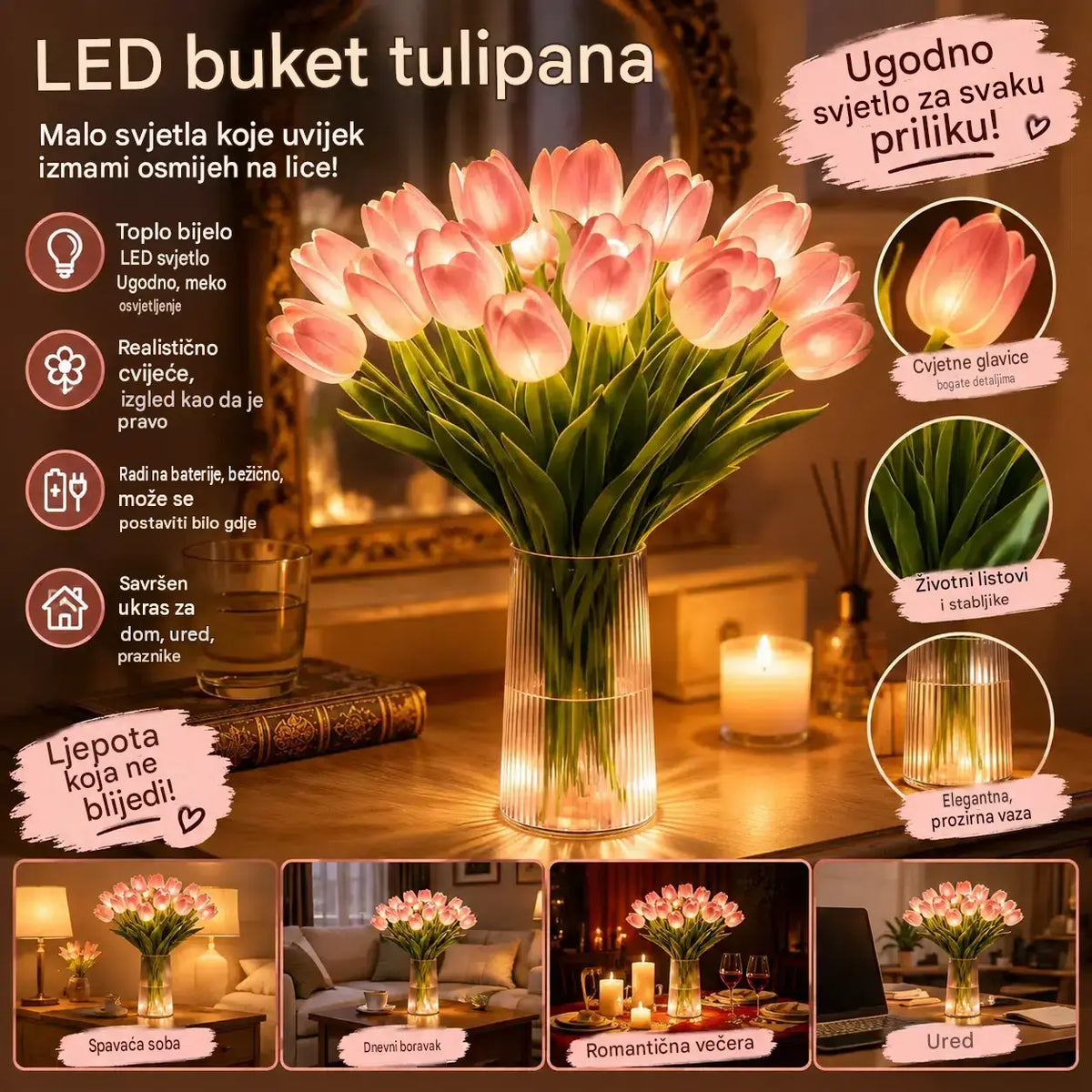 🌷🌷Buket od 15 tulipana kao noćna lampa