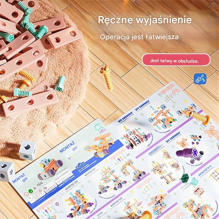 【103 części】🌈Zabawka DIY: Zabawka edukacyjna zawierająca proste klocki, zabawki, skrzynkę z narzędziami i wiertarkę.
