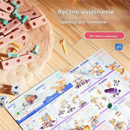【103 części】🌈Zabawka DIY: Zabawka edukacyjna zawierająca proste klocki, zabawki, skrzynkę z narzędziami i wiertarkę.