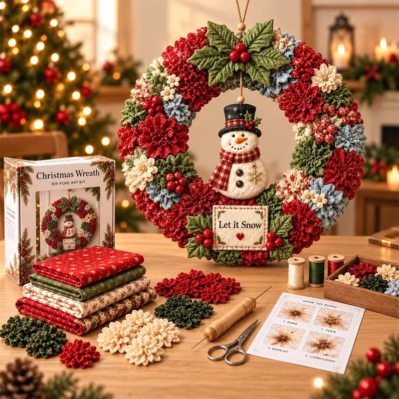 ⏰ ✨ Napravite božićni vijenac koji ćete s ponosom pokazati 🎄❤️ Komplet za izradu (3D tehnika umetanja tkanine) s uključenim podukama i vodičem.