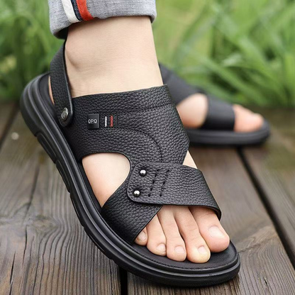 🐂【50%OFF】【38–44】Nowe skórzane sandały plażowe męskie z grubą podeszwą