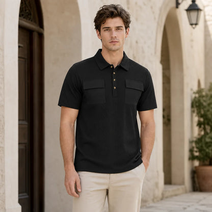 👔✨【M-3XL】Męska koszulka polo w stylu business-casual, o luźnym kroju i w rozmiarze plus-size, z dwiema kieszeniami zapinanymi na guziki