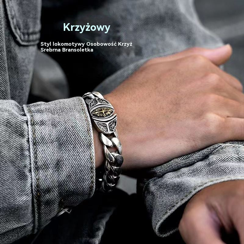 🔥【Pierwsza oferta specjalna】Męska bransoletka z głównym krzyżem ze srebra próby 925