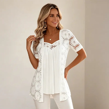 👚 Elegantan mrežasti top 2 u 1 s čipkom – modelira i mršavi trbuh, dostupan u 5 boja, veličine S–4XL! 🌸✨