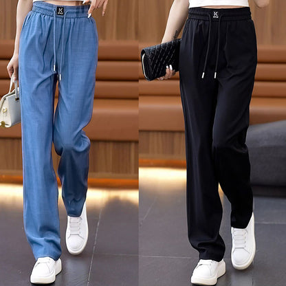 ❤️👖【S-3XL】2025 ice silk jeansy z wysokim stanem i szerokimi nogawkami spodnie casualowe proste spodnie, wygodne i oddychające