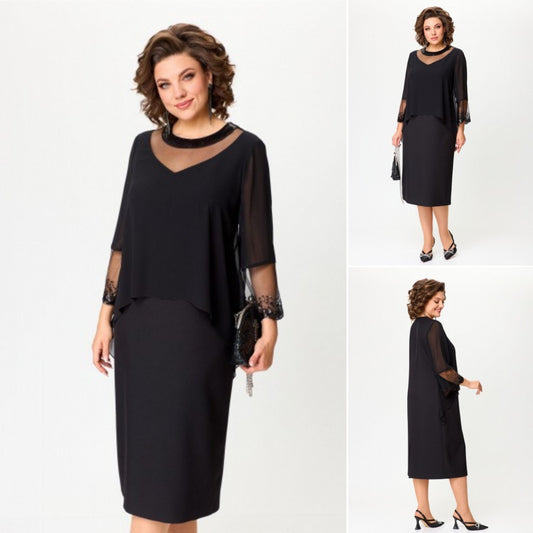 ✨🔥【S-5XL】2024 zimowa nowa moda elegancka retro czarna koronkowa sukienka 3839142