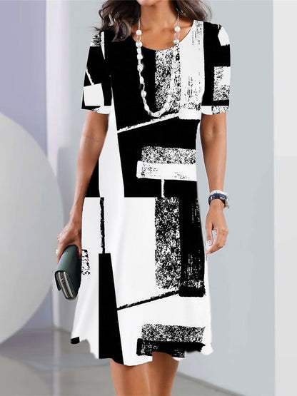 👗2024 damska elegancka sukienka z nadrukiem i okrągłym dekoltem 3668430