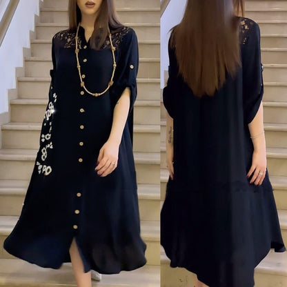 【🔥Gorąca wyprzedaż】👗Nowa modna sukienka z guzikami w kształcie litery A, literacka, retro, elegancka, o prostym designie