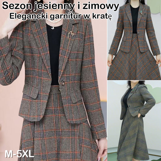 【80% ZNIŻKI】 【M-5XL】 2024 mała spódnica od garnituru w kratę wyszczuplająca temperament dwuczęściowy zestaw