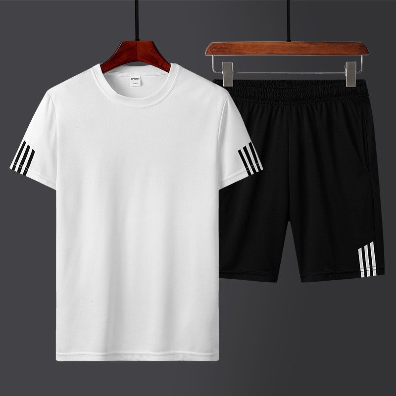[Płatność przy odbiorze] Męski letni dwuczęściowy komplet sportowy: wygodny T-shirt z krótkim rękawem i szorty – idealny zarówno do noszenia na co dzień, jak i w domu.