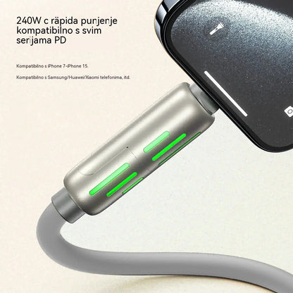 🔥 (duljine 2 metra) 4-u-1 PD 240W kabel – USB-C, Lightning i USB-A brzo punjenje, aluminij i silikon, sinkronizacija podataka ⚡📱