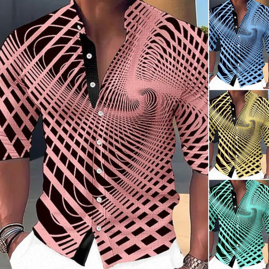💥💥【50% zniżki】👔【S-6XL】Nowa męska koszula z nadrukiem z bawełny, geometryczny wzór, modna, przyjemna w dotyku