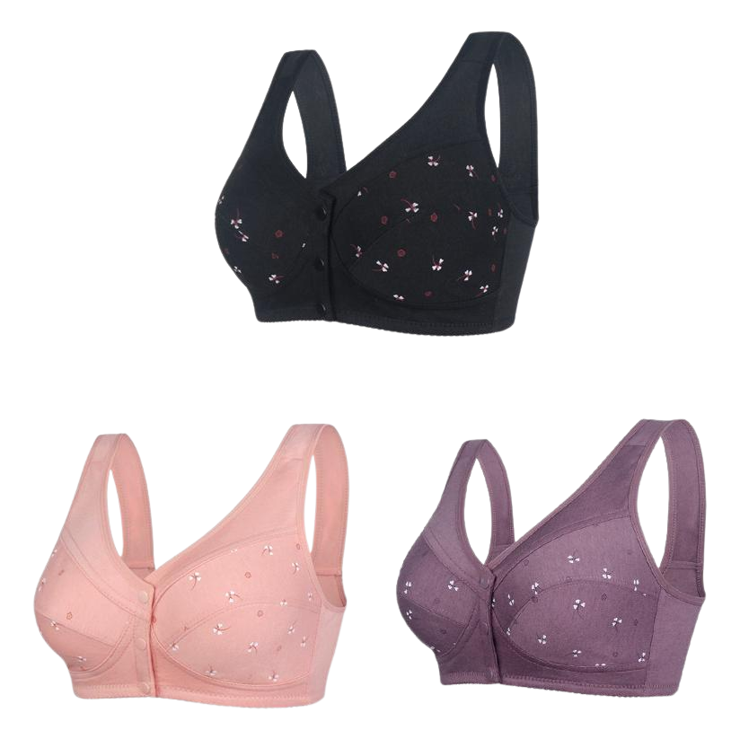✨💞【3 kawałki】Elegancki bawełniany biustonosz zapinany z przodu dla pań w średnim wieku 3710247
