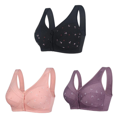 ✨💞【3 kawałki】Elegancki bawełniany biustonosz zapinany z przodu dla pań w średnim wieku 3710247