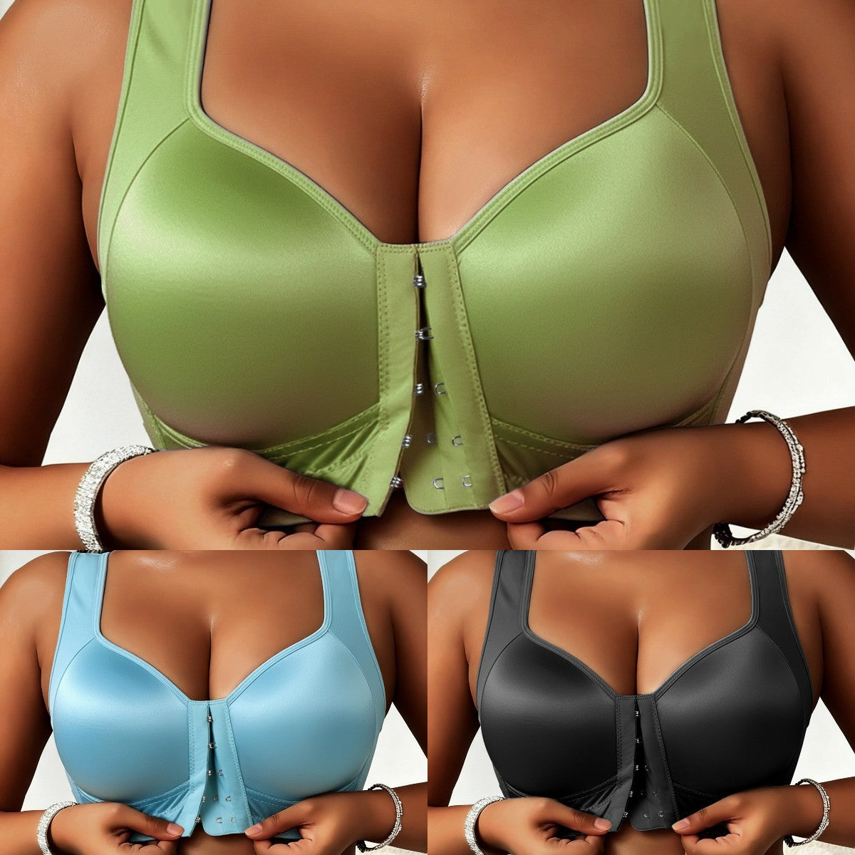 😍👙【3-częściowy zestaw】【Waga 40-100 kg】 Damski biustonosz bez stalowej ramki z zapięciem z przodu