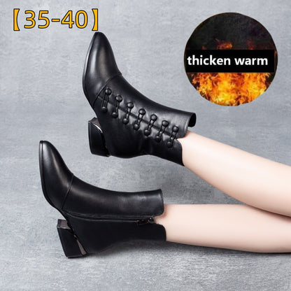 【35-42】Oferta limitowana 🔥 Damskie ocieplane skórzane botki z bocznymi guzikami