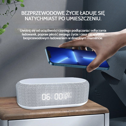 Bezprzewodowa stacja ładowania 25W 6 w 1 – zegar, budzik, głośnik Bluetooth i lampka nocna: Kompletny towarzysz na Twoją szafkę nocną!
