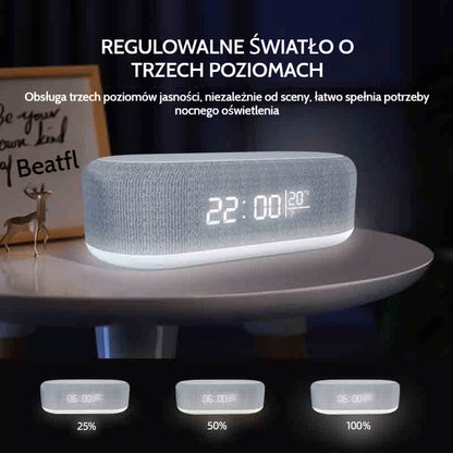 Bezprzewodowa stacja ładowania 25W 6 w 1 – zegar, budzik, głośnik Bluetooth i lampka nocna: Kompletny towarzysz na Twoją szafkę nocną!