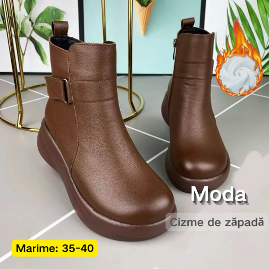 【35-40】Nowe buty zimowe z prawdziwej skóry, na grubej podeszwie i z okrągłym noskiem-3852435